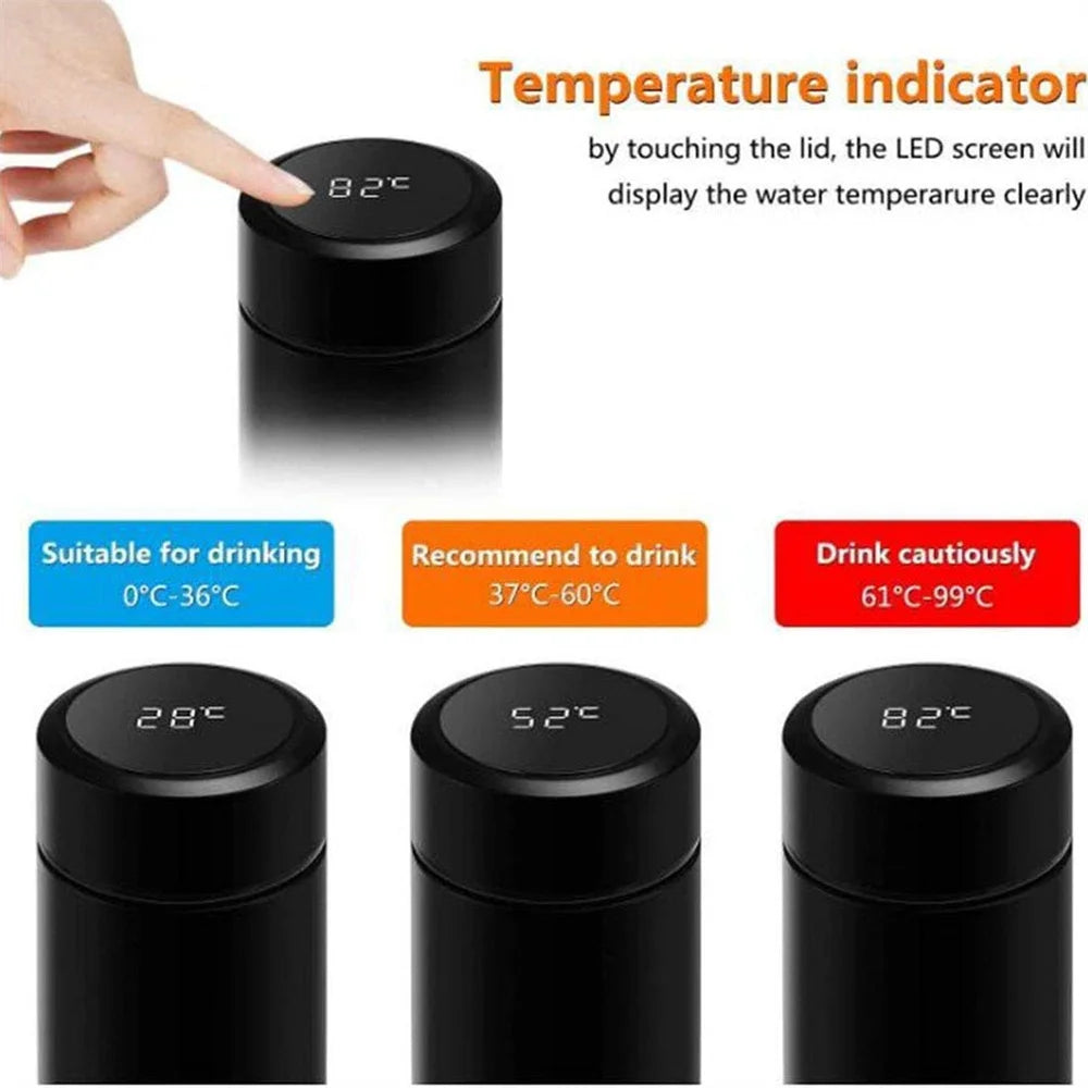 Stainless Steel Thermos Bottle with Digital Temperature Display, Intelligent Temperature Measurement Cup, LED, 500Ml